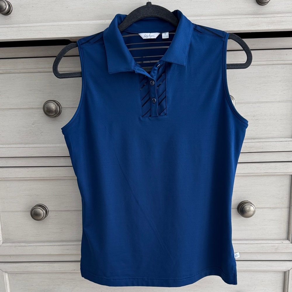 Lady Hagen Blue Sleeveless Polo Tank